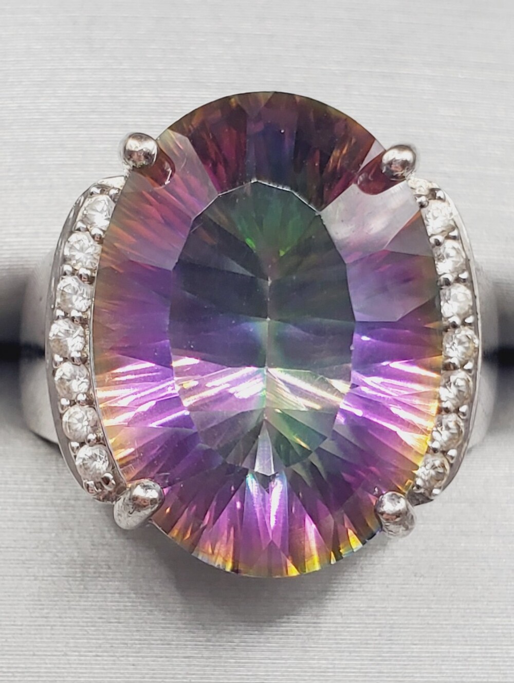 12.5 Carat Mystic Topaz Oval Cocktail Statement Ring In 925 Sterling Silver